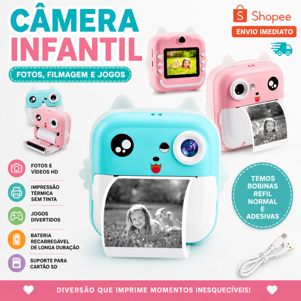 Câmera Infantil que Imprime a Foto na Hora